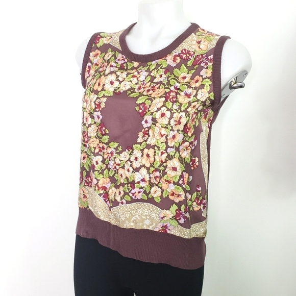 Whistles Tops - Whistles brown floral silk cashmere sleeveless sweater